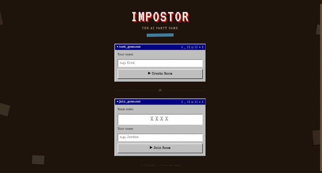 Imposter: A Party Game — menu to host or join a room